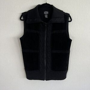 Designer Studio Originals Y2K Vest Womens Black Leather Ribbed Knit Patchwork M